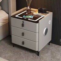 Muebles de Dormitorio Modernos, Sencillos, Ecológicos y Duraderos para Hotel, Mesa de Noche Inteligente de MDF con Iluminación LED, Carga Inalámbrica y Sensor de Huellas Dactilares