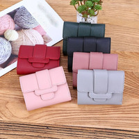 Penjualan terlaris dompet kartu kulit PU wanita dompet pendek pelajar tas koin kecil warna polos dengan Logo kustom