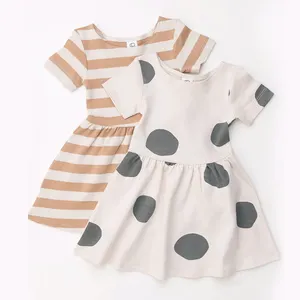 Custom Organic Cotton Bamboo Reactive Printing Or Solid Color Baby Girls Dress Frock Designs for Kids