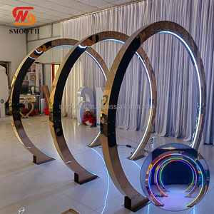 Nouvelle arrivée, cadre d'arche de tunnel d'entrée en acier inoxydable argenté avec éclairage LED RVB pour la décoration d'événements de mariage - Product Image 3