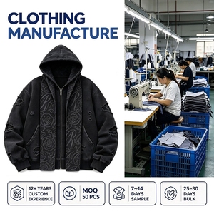 Fabricación de Ropa OEM y ODM, Chaqueta con Capucha y Cremallera, Estilo Vintage, Lavado Desgastado, con Diseño de Rosa, para Hombre, Ropa Urbana Personalizada - Product Image 1
