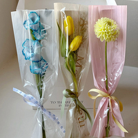 Sac d'emballage de fleurs en plastique à la mode Bouquet unique et boîte complète Tube droit en gros Emballage de fleur unique