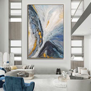 Cuadro Grande Decorativo para el Hogar, Pintura al Óleo Moderna sobre Lienzo, Arte Abstracto Hecho a Mano con Efecto de Océano Azul Fluido - Product Image 4