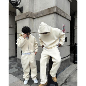 Survêtement Homme Hiver Épais Coton Molleton Français 450 GSM Logo Personnalisé Oversize Baggy <span class=keywords><strong>2</strong></span> Pièces Hoodie Pantalon Streetwear - Product Image 1