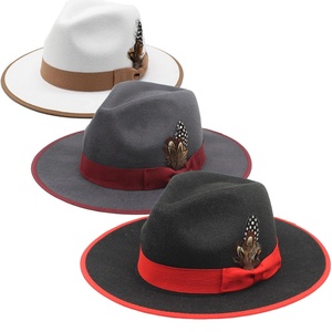 Tùy chỉnh chất lượng cao người phụ nữ người đàn ông rộng vành Len Cổ Điển Jazz Panama Fedora cảm thấy <span class=keywords><strong>hat</strong></span> với lông với biểu tượng tùy chỉnh - Product Image 1