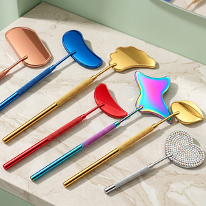 Handheld <b>Makeup</b> <b>Mirror</b> Set Colorful Metal Shapes Portable Beauty Tool Single Side Gold Plated Finish - Product Image 2