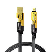Cable de Carga Múltiple 4 en 1 Avanzado, 65W PD, Carga Rápida, Pantalla de Voltaje en Tiempo Real, Trenzado, para iPhone 16 Pro Max, Computadora, Pure