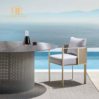 Ensemble de table à manger d'extérieur en acier inoxydable avec 6 chaises, ensemble de table en céramique pour patio, 6 places, pour hôtel, meubles de jardin