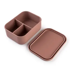 Groothandel Kinderen Bento Box Siliconen Voedsel Opslag Container Met 3 Compartiment Opvouwbare Lunchbox Met Deksel Schoolleveranciers