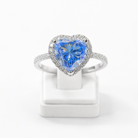 Bague pour femme en argent S925 avec moissanite bleue taillée en forme de cœur, bague de fiançailles romantique pour femme