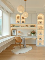 Bureau d'étude mural sur mesure de luxe avec bibliothèque et rangement pour villa