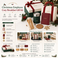 Kit Cadeau Personnalisé de Noël pour Employés avec Boîte Alimentaire, Sac Repas, Couverts, Carnet, Sous-Verre, Ornement, Boîte Cadeau - Fournisseur OEM