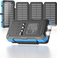 Batterie solaire 20000mAh à charge rapide, panneau pliable portable, 4 cordons de charge intégrés, double éclairage LED pour activités de plein air