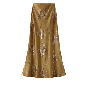 <span class=keywords><strong>กระโปรง</strong></span>สามส่วนหางปลาสไตล์จีนสำหรับผู้หญิง<span class=keywords><strong>กระโปรง</strong></span><span class=keywords><strong>ยาว</strong></span>ปานกลางพิมพ์ลายดอกไม้ผ้าซาตินยืดหยุ่นเล็กน้อย - Product Image 3