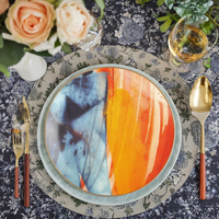 Service de vaisselle en céramique abstraite à l'aquarelle avec bord doré, assiettes en porcelaine colorées pour la décoration de table de banquet de mariage