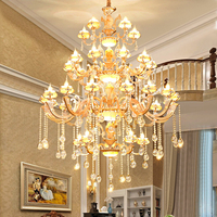 Lustre de luxe en or LED Long en cristal Style européen Hôtel Plafonnier Suspendu Fournisseur Escalier