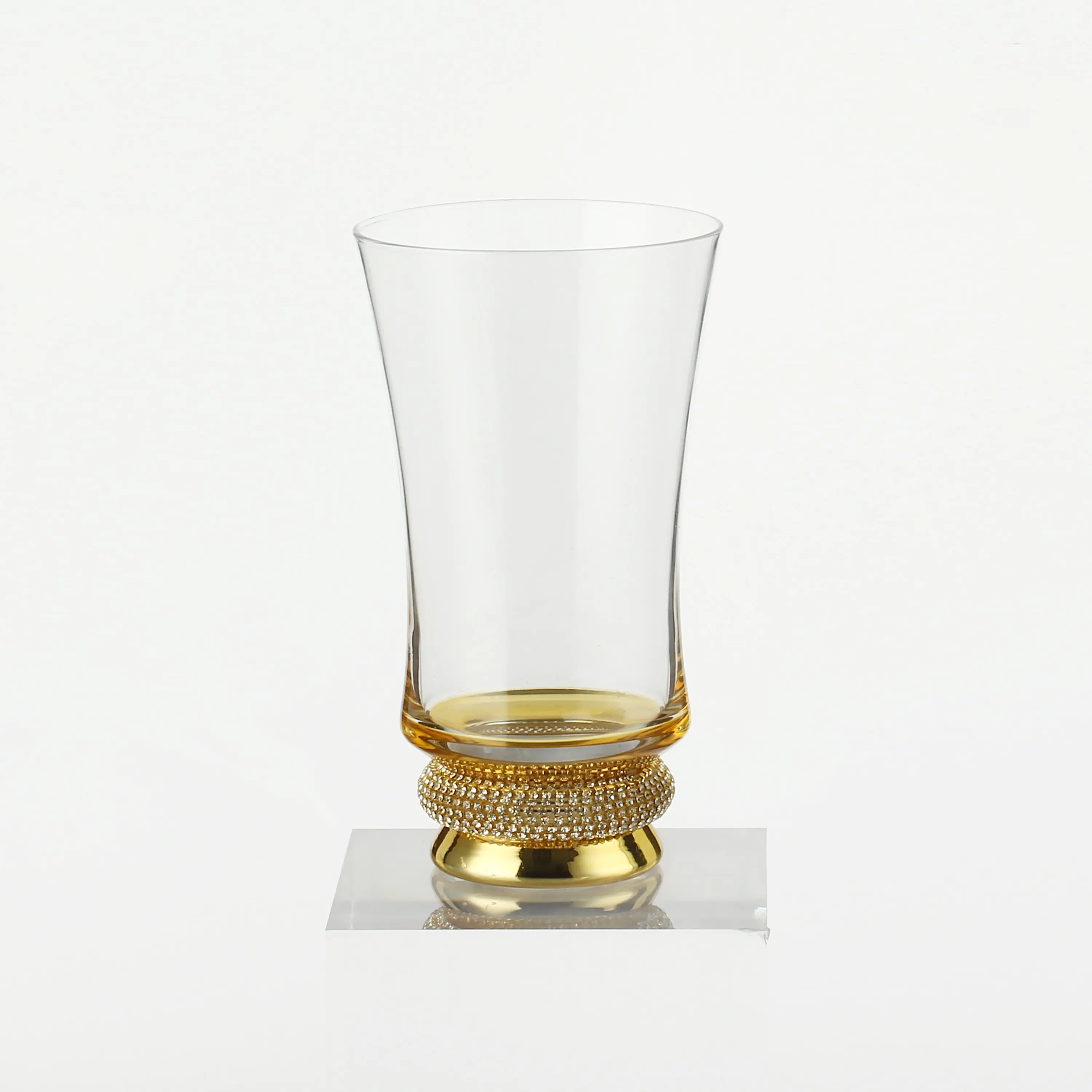 ゴールドダイヤモンドボトムハイボールガラスパーソナライズされたエレガントな飲用ガラスでイタリアのガラス製品を電気メッキ