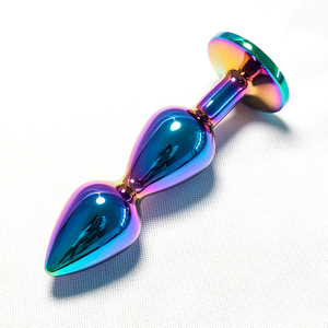 Jouet sexuel coloré pour couple en métal à trois boucles avec perles de cristal, plug anal en forme de cœur pour l'amour et le plaisir - Product Image 3