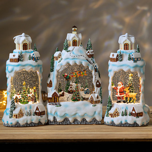 Retro Blue Village <b>Christmas</b> Town Scene Decorations Ornaments Old Man <b>Reindeer</b> Gifts Resin Musical Water-filled Snow Lantern - Product Image 1
