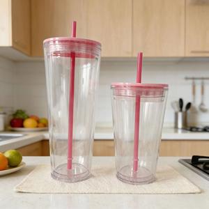 Custom Logo <b>Reusable</b> 16oz Clear Plastic Tumbler <b>Cup</b> with Straw Lid for Party Travel Office Events - Product Image 2