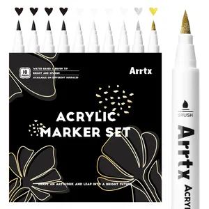 Arrtx-Rotuladores de pintura acrílicos impermeables, rotuladores de pintura para bricolaje, color blanco + negro + oro + plata