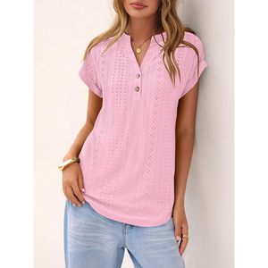 Blusa de Manga Corta con Cuello en V para Mujer, Blusa Informal de Verano, Camisa de Popelina Transpirable, Elegante para Uso Diario - Product Image 2