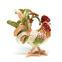 FengShui — boîte à bijoux FengShui, artisanat en métal, décoration pour la maison, boîte cadeau en perles, Statue de coq de poulet, bibelot