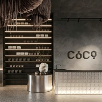 Diseño interior de cafetería, panadería y pastelería, personalización completa de la habitación, vitrina de vidrio, mostrador de bar, decoración de tienda de café