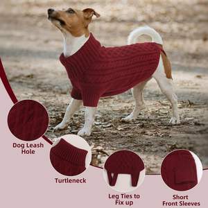 Pinuotu özel zarif klasik Bulldog polar köpek kazak orta sıcak kış termal balıkçı yaka örgü bordo kırmızı köpekler için - Product Image 5