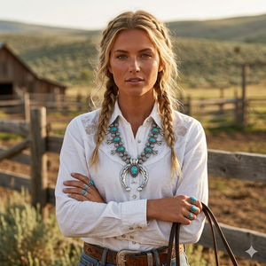 Collar de Perlas <span class=keywords><strong>Navajo</strong></span> con Cadena y Turquesa en Forma de Flor, Estilo Occidental - Product Image 6