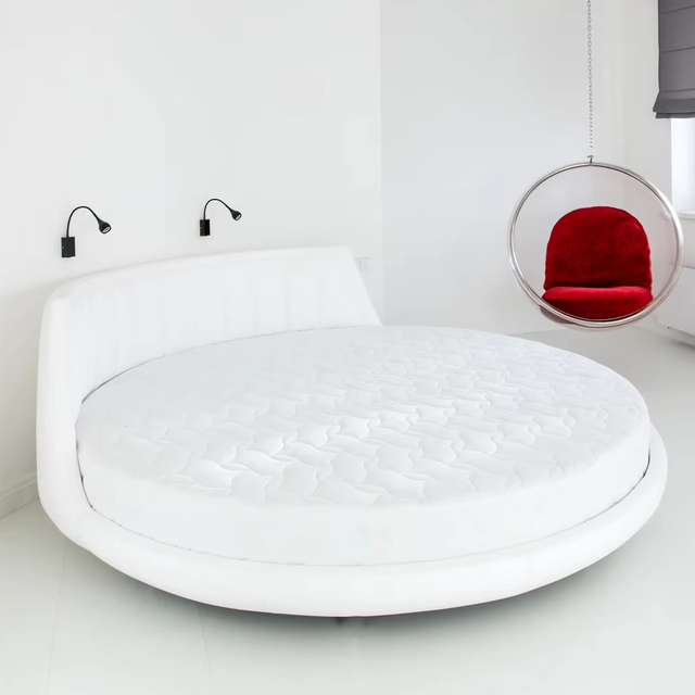 Round King Size Luxury Modern Bed with Tufted Headboard Upholstery Hybrid Mattress Contemporary Bedroom Furniture