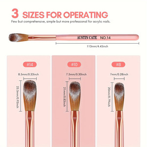 Lot de 3 pinceaux à liner pour ongles en acrylique, tailles 8, 10, 14, manche en plastique rose, poils Kolinsky, pour la peinture française, usage professionnel - Product Image 2