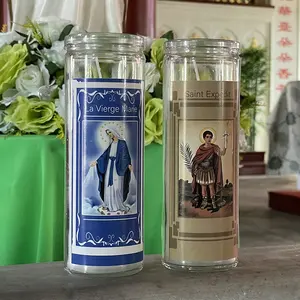 Großhandel St. Mult Church Gebets säule Glas Jar Soja Wachs Mehrfarbige religiöse Kerzen