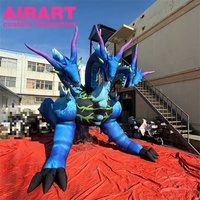 Modèle de dragon gonflable géant à 3 têtes, mascotte de dinosaure gonflable bleue pour la décoration d'activités d'exposition