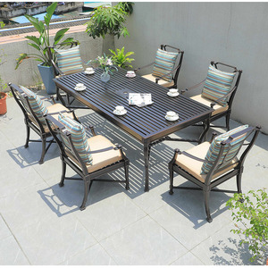 Conjunto de Mesa y Sillas de Comedor para Jardín, Patio o Cafetería, de Metal, con 6 Sillas - Product Image 4