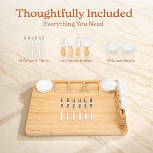 Charcuterie Boards Set, Large Cheese Board Set, Natural Bamboo Charcuterie Tray Cheese Platter with Accessories - Product Image 3