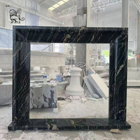 Cheminée en marbre noir de luxe sur mesure pour villa, entièrement sculptée à la main en pierre naturelle, pour la décoration intérieure