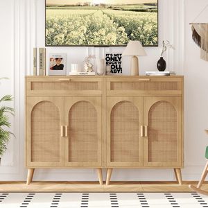 Aparador de Madera Natural Wenfeng OEM/ODM con Detalles de Ratán, Mueble Bar de Café, Credenzas con Cajón de Acento para Muebles del Hogar y Sala de Estar - Product Image 1
