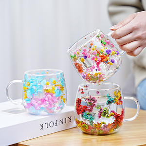 Vente en gros de tasses à fleurs en verre double couche, verre borosilicate de haute qualité, tasse à thé au design élégant - Product Image 5
