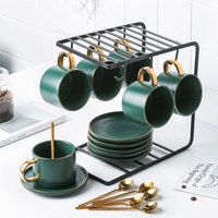 Mug à café en porcelaine de style nordique avec bordure dorée de haute qualité SIYEHO, avec assiette, pour la maison et le café