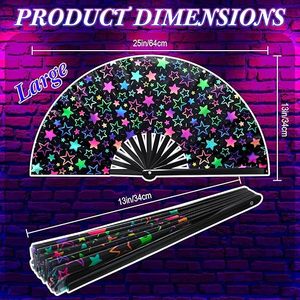 Grand éventail pliant traditionnel UV fluorescent, technique peinte, pour festivals, décoration intérieure, cadeau d'affaires, pour les fêtes arc-en-ciel - Product Image 6