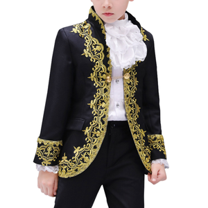 Vestido elegante para niños, traje de esmoquin, chaqueta, camisa, pantalones, cuello, flor, Carnaval, Cosplay, vestido de corte, regalo de Navidad para niños, Spandex - Product Image 1