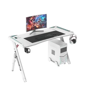 Grosir Model Baru untuk Meja Gaming Warna Putih Meja Pc Meja Kantor dengan Lampu LED RGB Bentuk H Meja Gaming