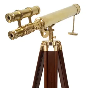 Nautical Brass 18" Griffith Astro Double Barrel Telescope with Wooden Tripod Stand High Magnification Telescope