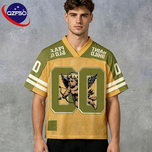 QZFSO Custom Hip Hop Vintage Sublimation Soccer T Shirt American Football Uniform <b>Top</b> Rhinestone Mesh Fabric Rugby Sport Jersey - Product Image 1