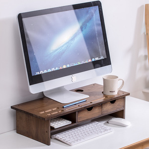 Computer Monitor Riser Stand Walnut Wood <b>Desktop</b> Keyboard Storage Box Screen Lift <b>Shelf</b> Office Organizer - Product Image 1