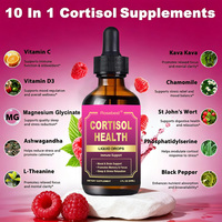 Complément alimentaire liquide à base de plantes pour la santé du cortisol, saveur framboise naturelle, végétalien, sans sucre, mélange de 10 herbes, marque privée OEM