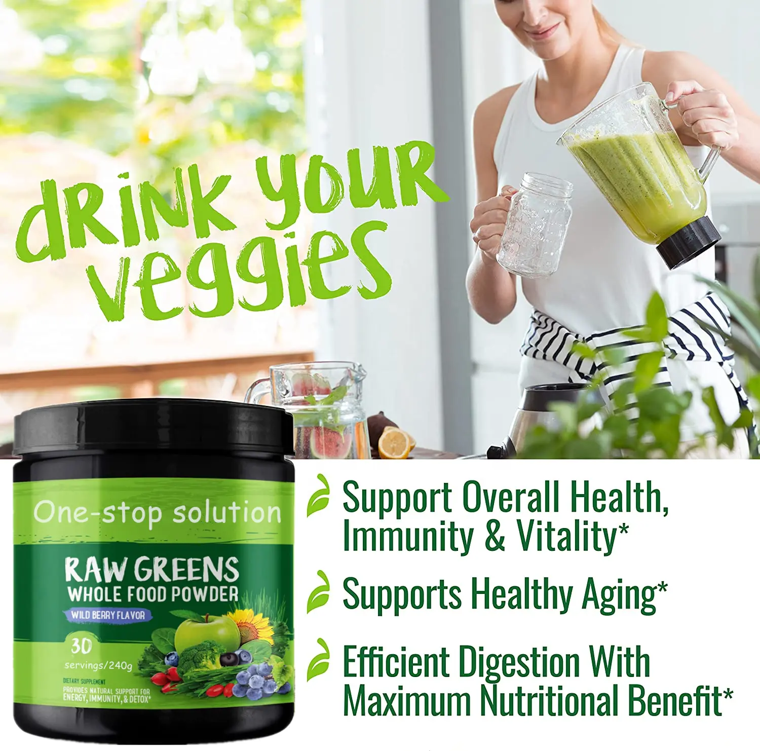 Whole Food Nutrition Supplement From Fruits Vegetables Natural Flavor Green Super Vegan Powder