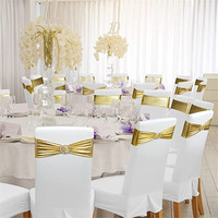 Bande de chaise universelle extensible en polyester avec nœud décoratif en feuille métallique dorée pour mariage et banquet