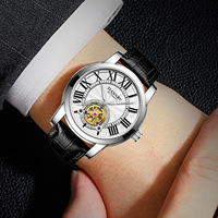 Montre mécanique automatique pour hommes, cadran squelette de style Tourbillon, lumineux, étanche à 30M, bracelet en cuir, montre-bracelet 1103